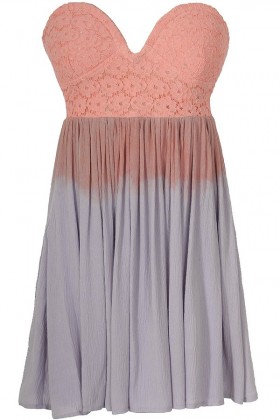 Cotton Candy Ombre Strapless Lace Bustier Dress in Pink/Purple
